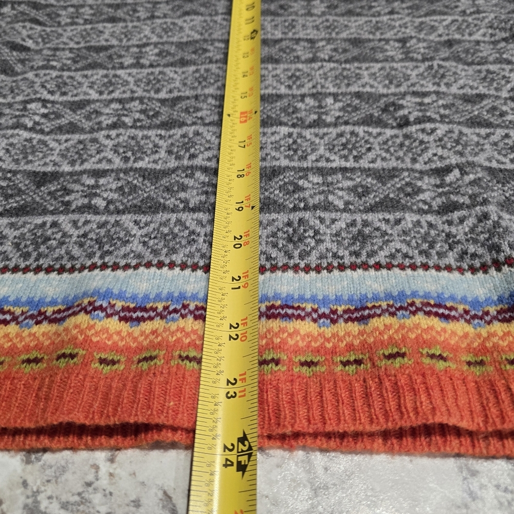 100% Lambswool Sweater Womens Sz L Old Navy Turtleneck Gray Orange Blue Stripes - Picture 7 of 9
